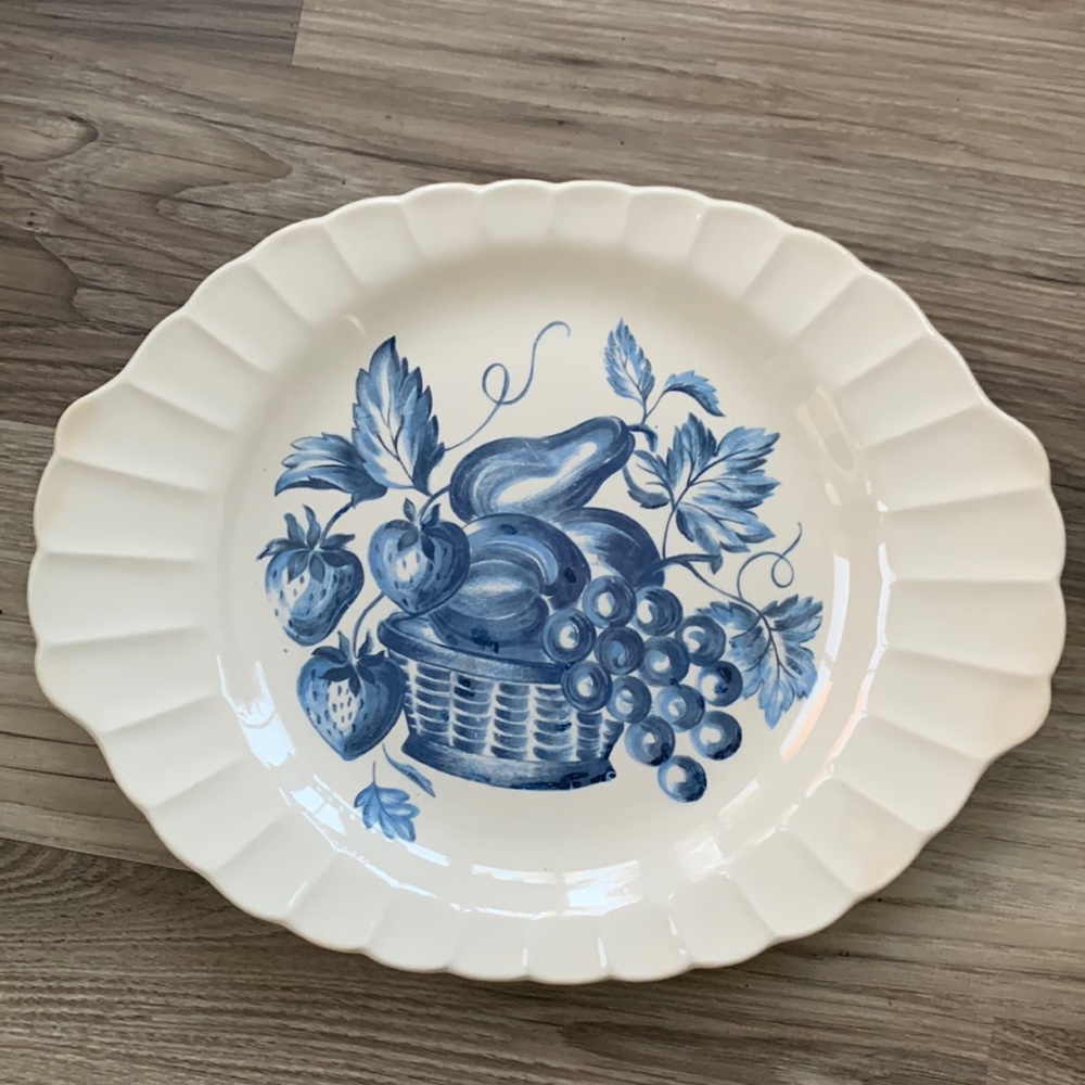Turkey Serving Platter Collectible Ann Orr Limoges Concord TC Vintage Blue Fruit